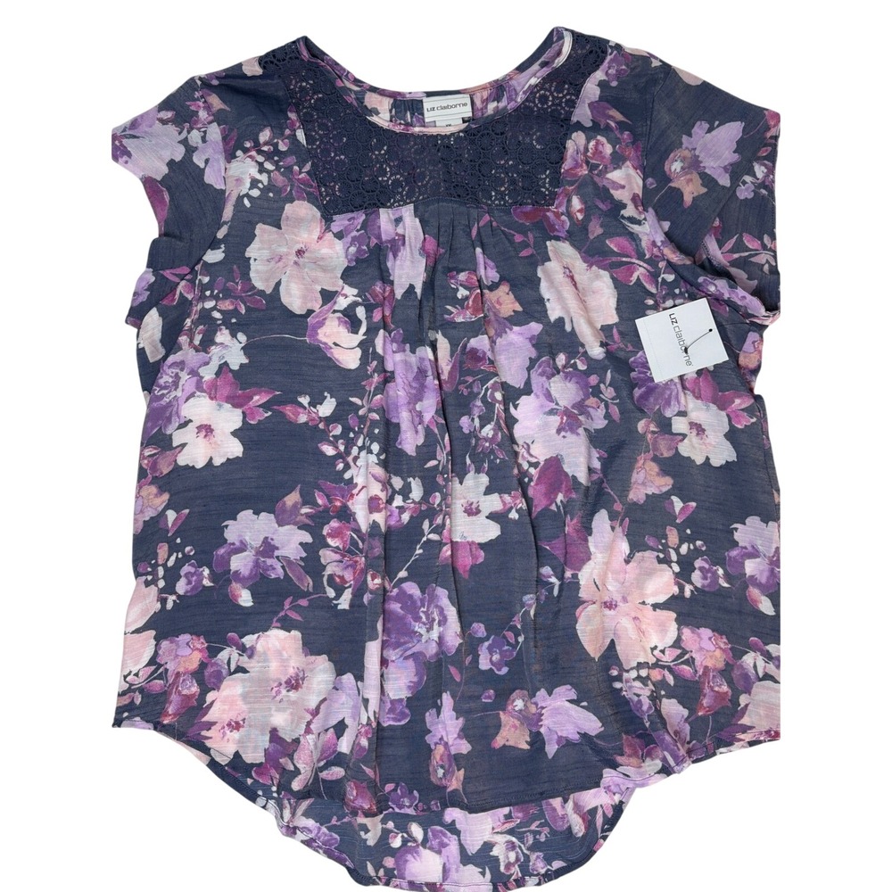 Liz Claiborne XXL Floral Blouse Womens Navy Blue New Crochet Lace Top